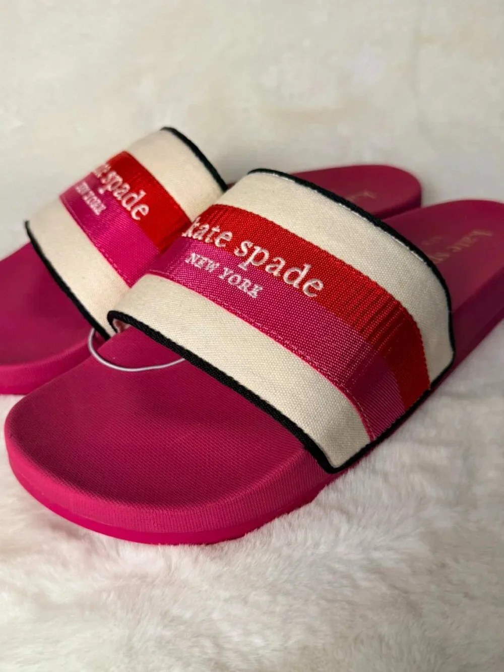 Kate Spade New York Logo Slip-On Slide Sandals Fuchsia Stripe